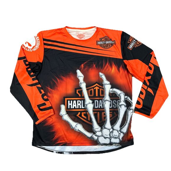 Harley-Davidson All Over Print Performance Long Sleeve Shirt Skeleton Hand 3XL